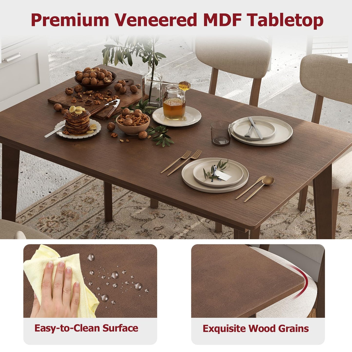 Tangkula Dining Table Set for 4 Dinette Set with Table and 4 Padded Seat