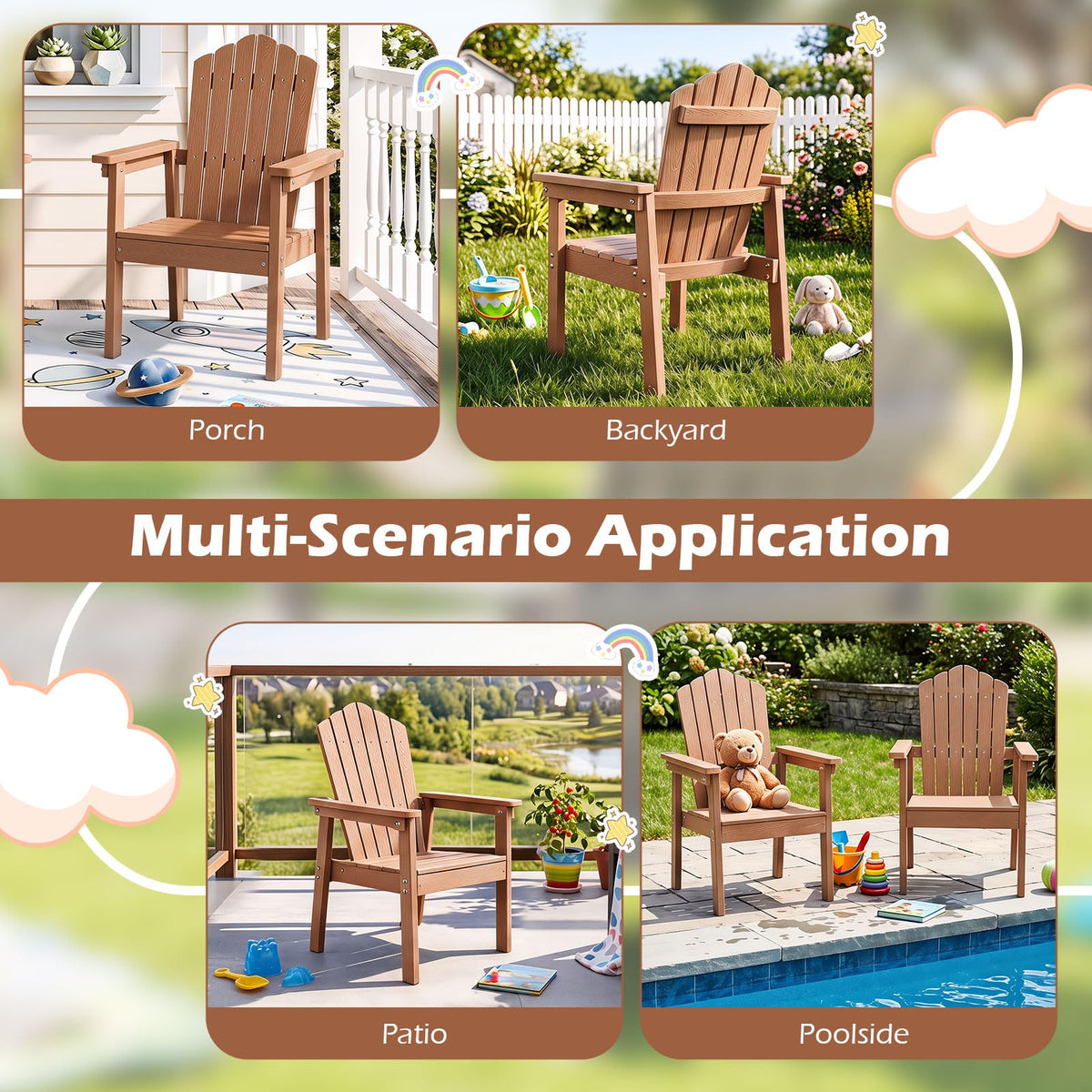 Chaise Adirondack d'extérieur Tangkula avec dossier haut et accoudoirs larges pour terrasse ou piscine