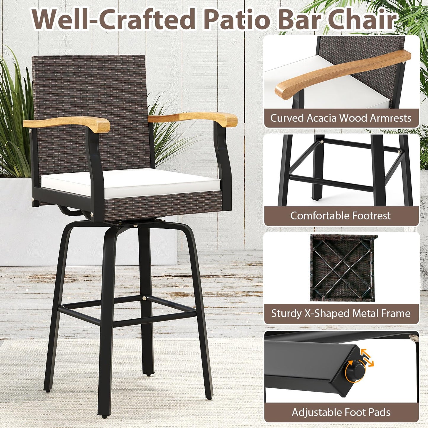 Tangkula Outdoor 360° Swivel Bar Stool for Backyard