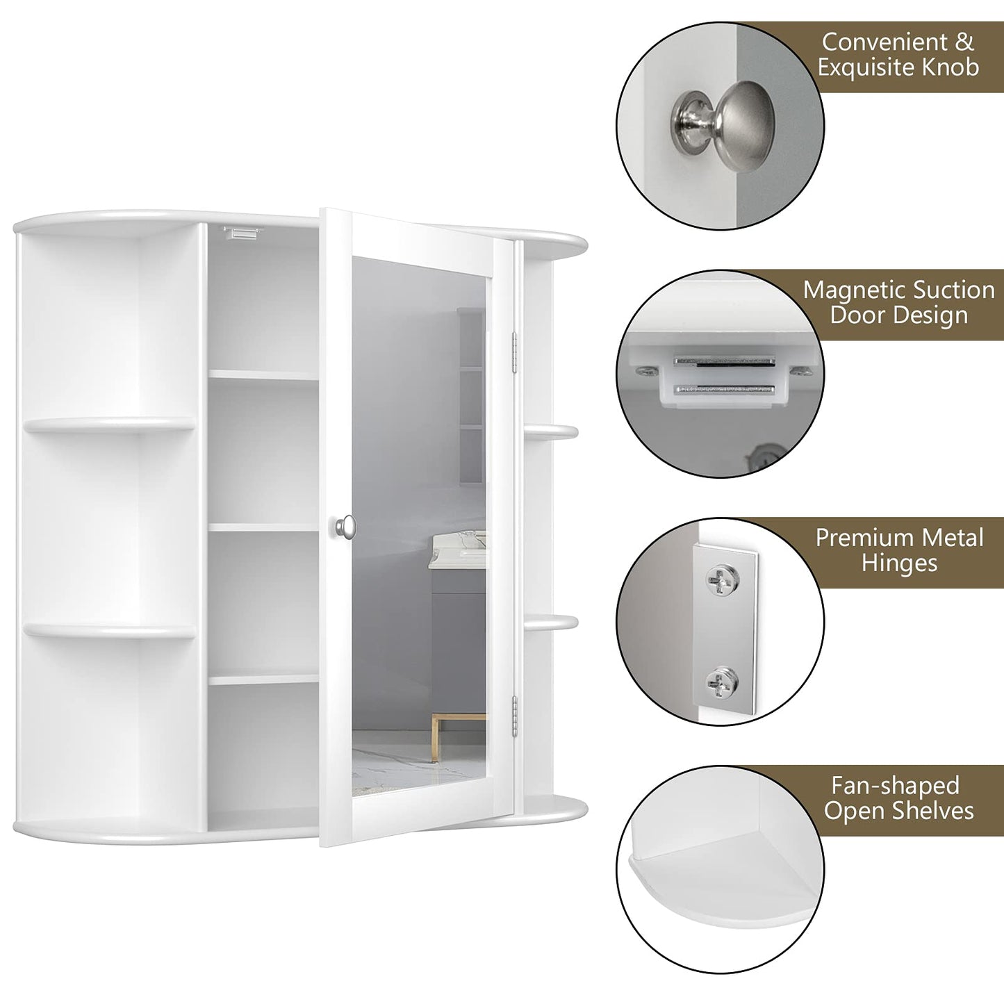 Tangkula Bathroom Medicine Cabinet with Mirror with Mirror, Wall Mounted Bathroom Storage Cabinet
