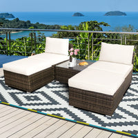 5 Piece Wicker Lounge Chair Set, with Tempered Glass Coffee Table