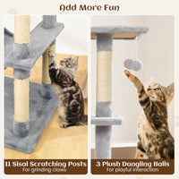 Tangkula 80 Inch Tall Cat Tree with 2 Condos Plush Perch Dangling Toys for Indoor Cats