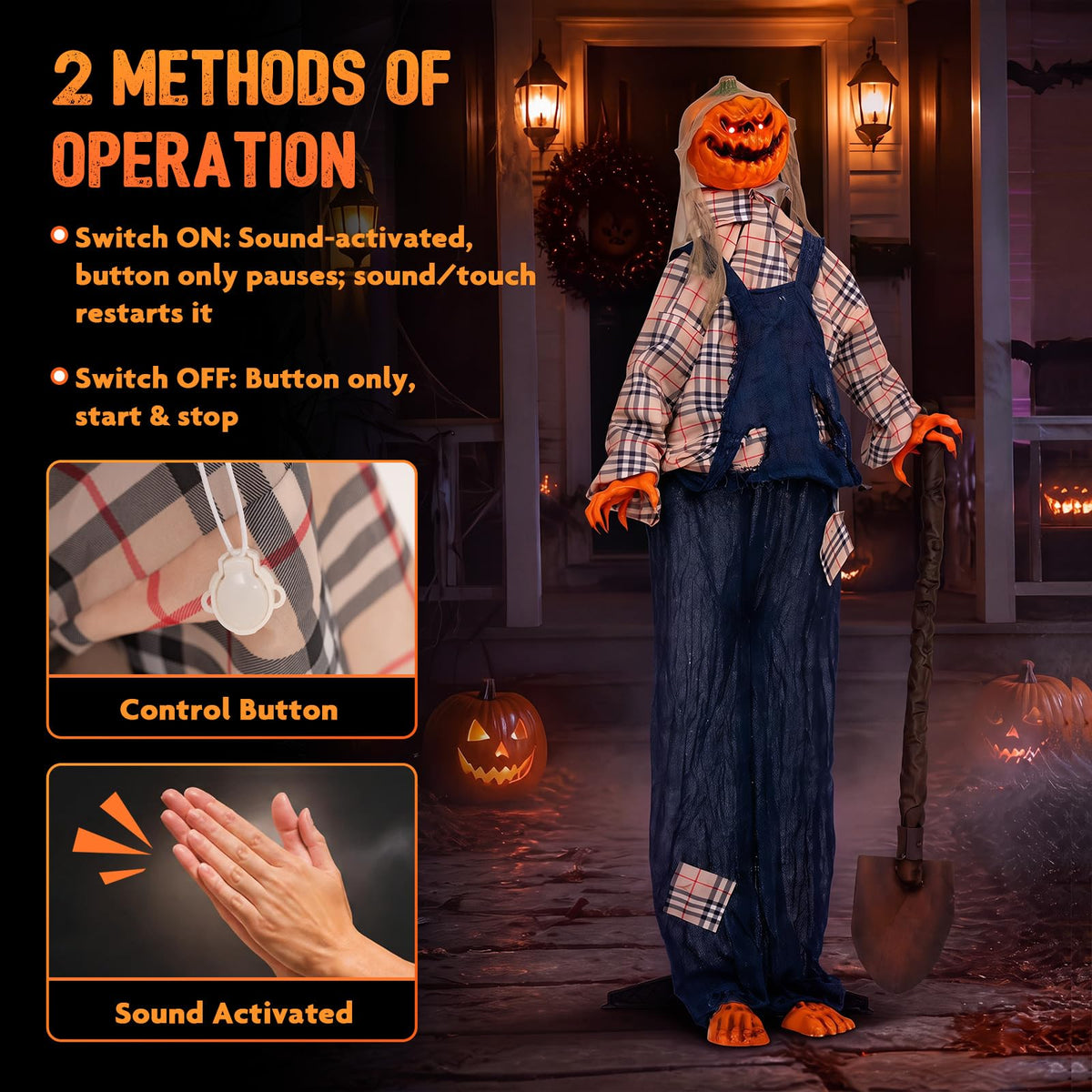 Tangkula 5.3 FT Animated Halloween Standing Pumpkin with Shovel Decorations