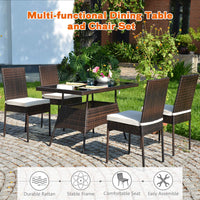 Tangkula 5 Piece Patio Wicker Dining Set for Balcony Patio Garden Poolside