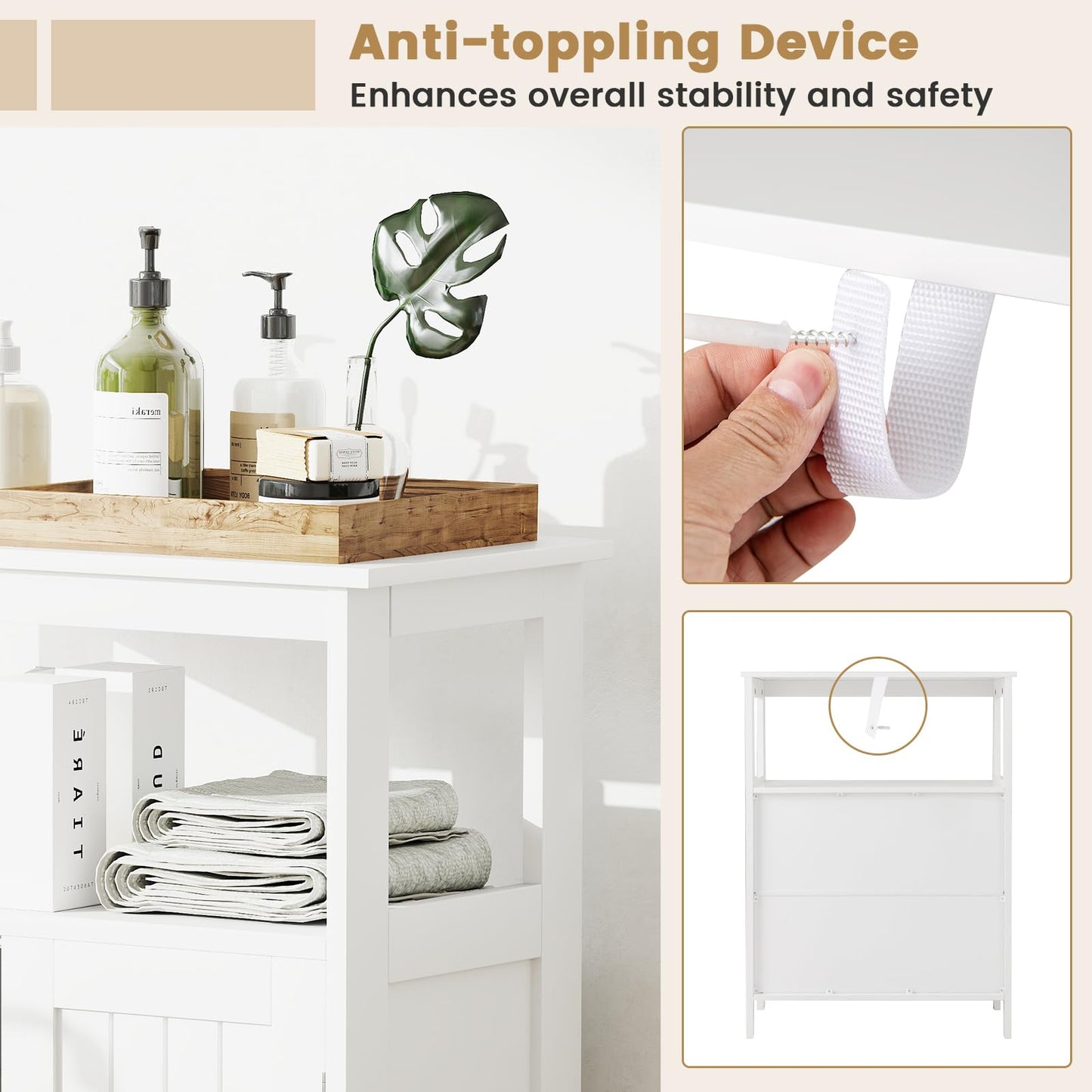 Tangkula Bathroom Storage Cabinet with 2 Doors & 1 Adjustable Shelf