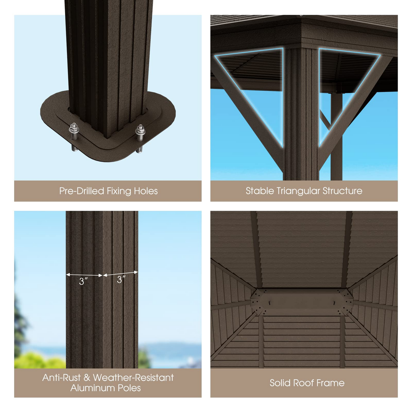 Tangkula 12x10 Ft Hardtop Gazebo, Double-Top Outdoor Gazebo with Galvanized Steel Top