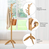 Tangkula Wood Tree Coat Rack with 11 Hooks & Stable Tri-Legged Base