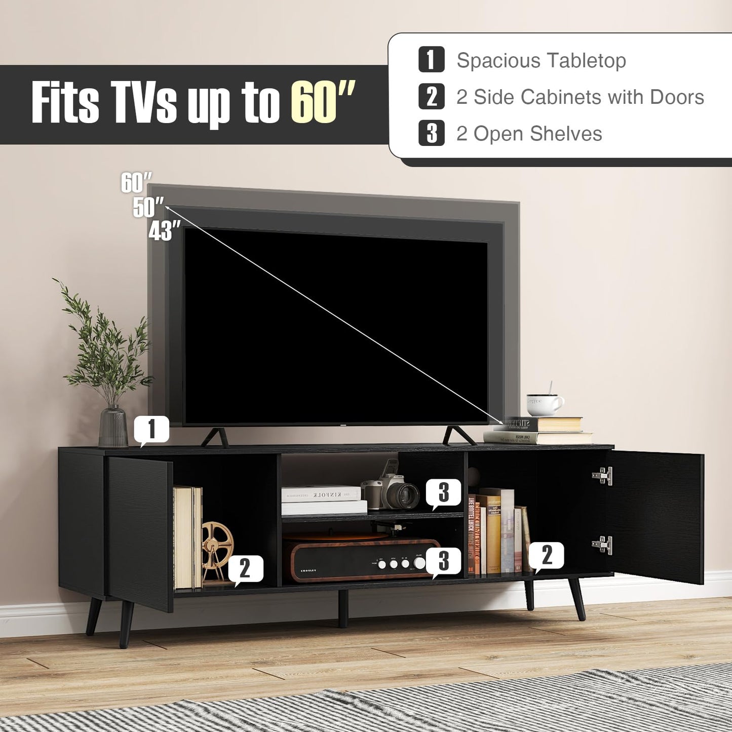 Tangkula TV Stand for 60" TVs for Living Room