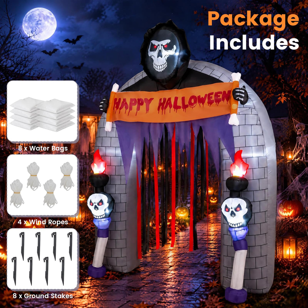 Tangkula 8.5 FT Halloween Inflatable Grim Reaper Archway with 2 Candles