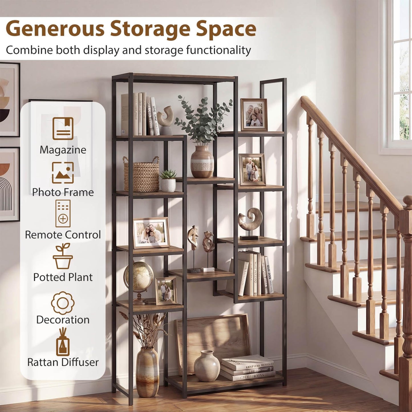 Tangkula 71” Tall Bookshelf with 12 Storage Shelves & Heavy-Duty Metal Frame