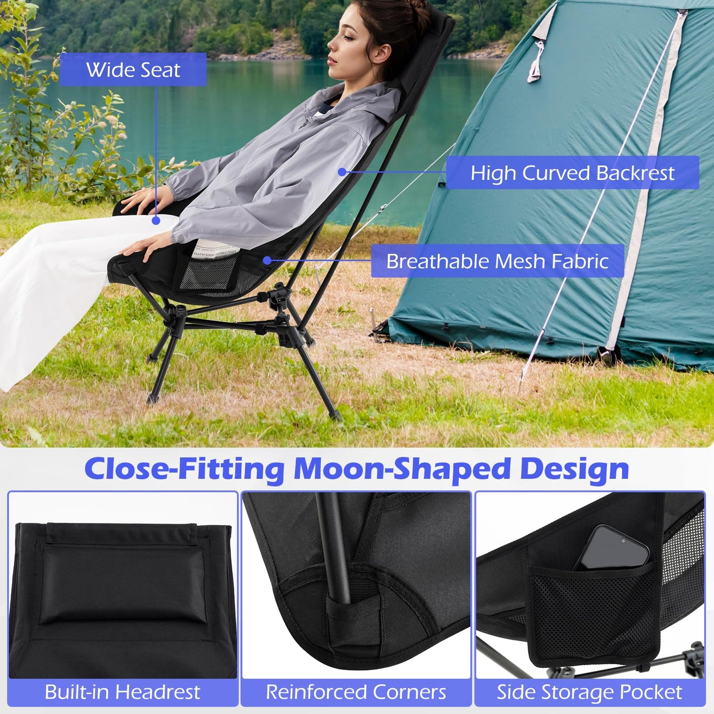 Tangkula Portable High Back Camping Chairs Set for Backpacking Hiking Beach Travel