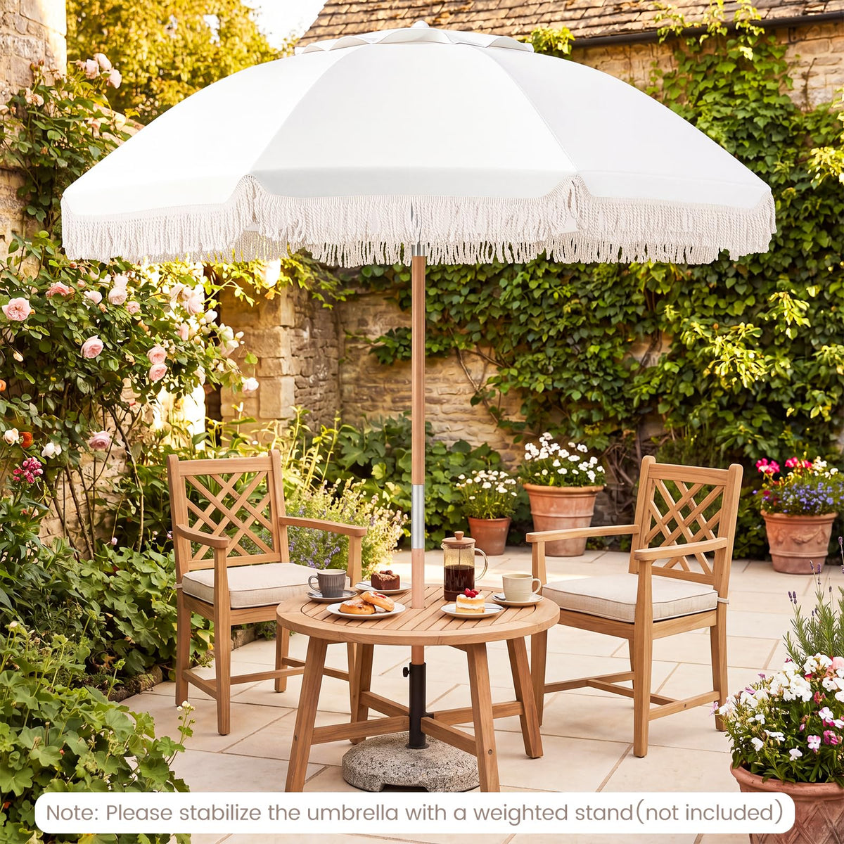 Tangkula 6 FT Patio Umbrella with Fringe for Garden