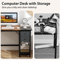 Tangkula Bureau informatique avec 2 tiroirs, bureau moderne pour la maison et le bureau avec crochet de suspension et étagère de rangement.