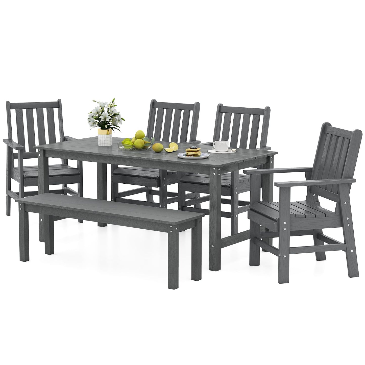 Tangkula 6 Pcs Patio Dining Bench Set for Garden