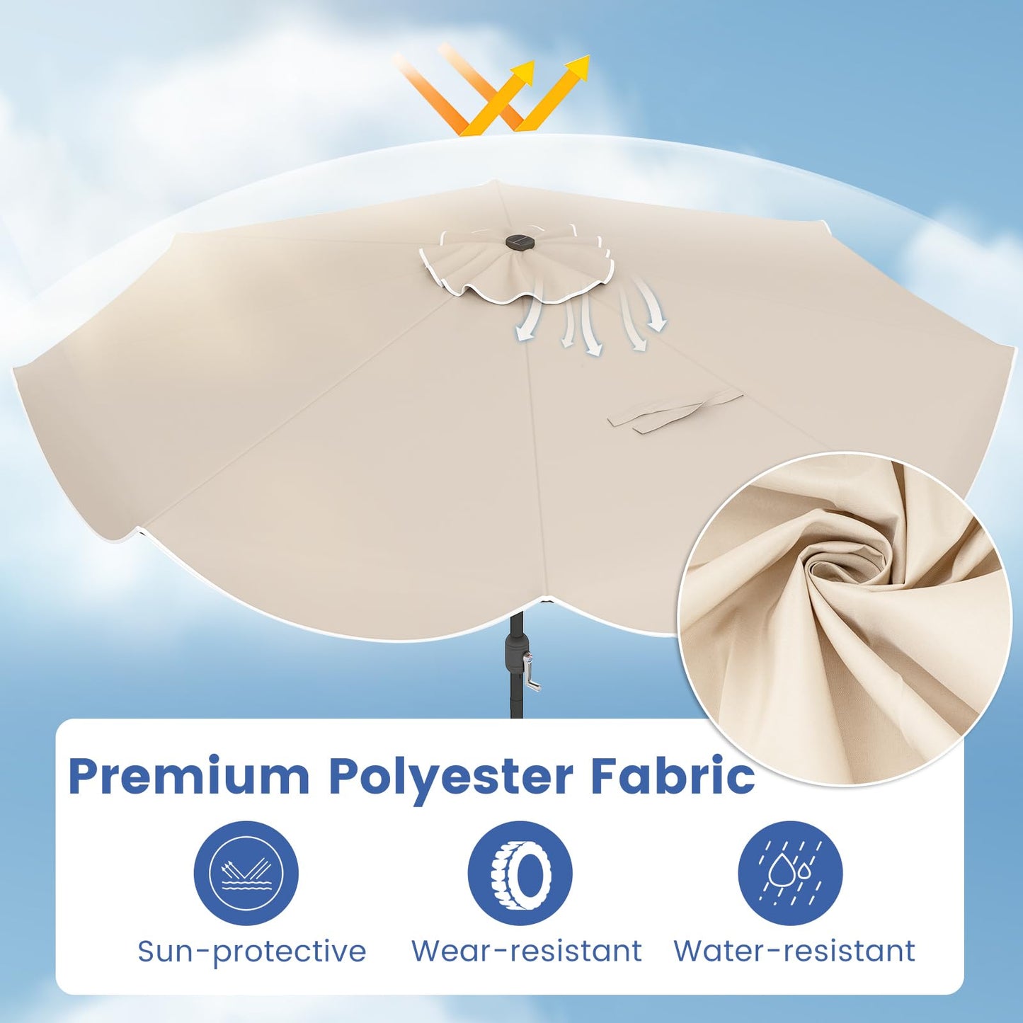 Tangkula 10 FT Solar Patio Umbrella | 2-Tiers Outdoor Scalloped Table Umbrella with 24 LED Lights