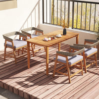 Tangkula Outdoor Acacia Wood Patio Wicker Dining Chairs Set of 4 with Seat Cushion