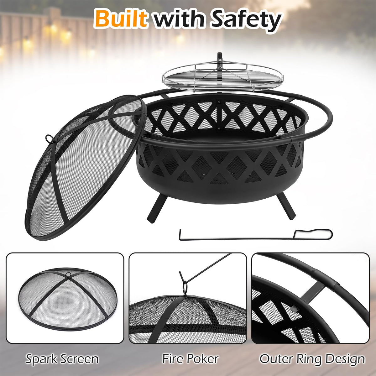 Tangkula Outdoor Round Wood Burning Fire Pit(30/36 in)