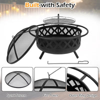 Tangkula Outdoor Round Wood Burning Fire Pit(30/36 in)