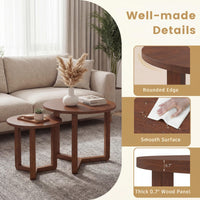 Tangkula Round Nesting Coffee Table Set of 2 with Solid Rubber Wood Tripod Legs