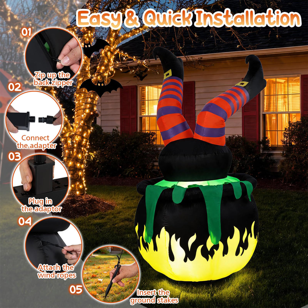 Tangkula 6 FT Animated Halloween Lighted Inflatable Kicking Witch
