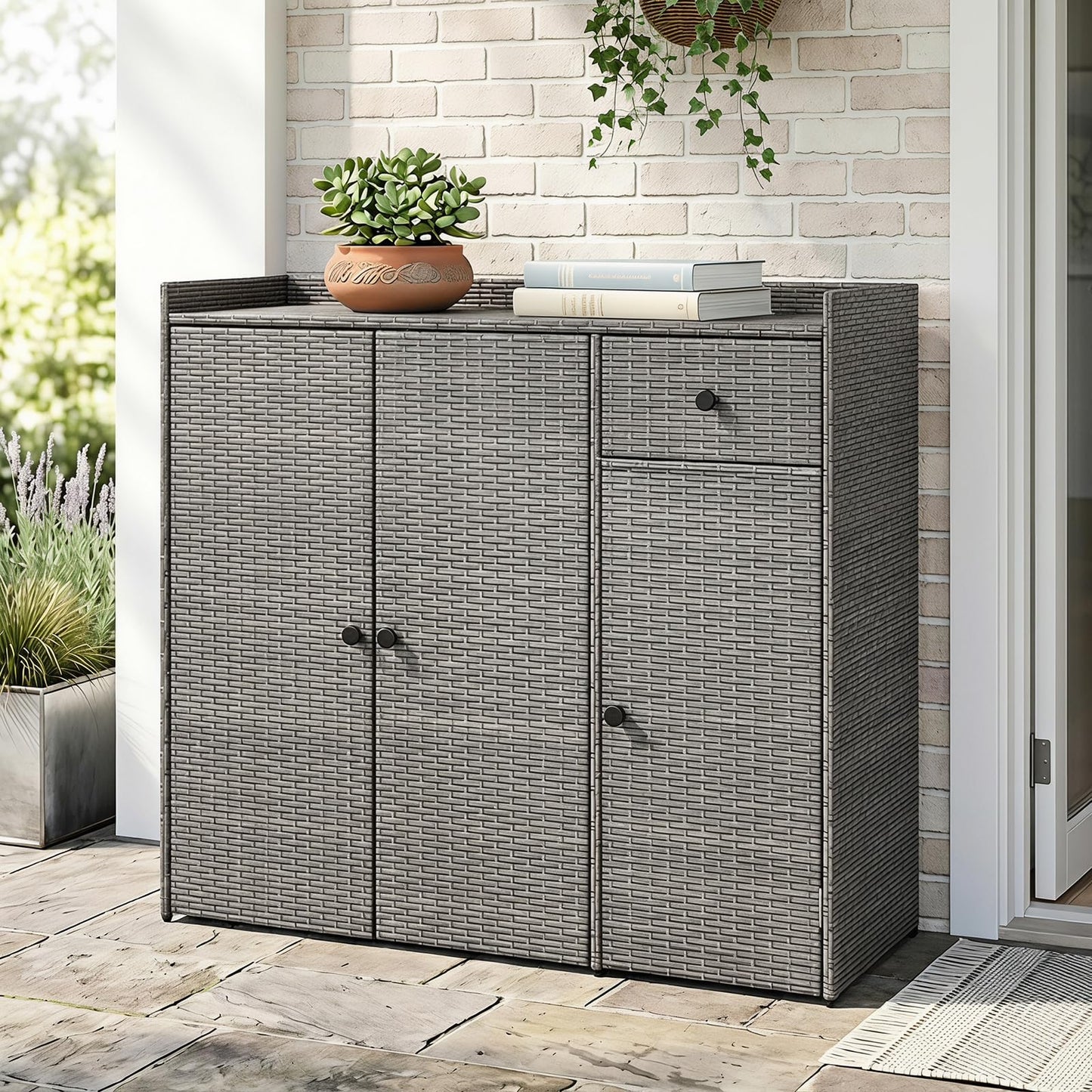 Tangkula Outdoor Cabinet with 2 Adjustable Shelves