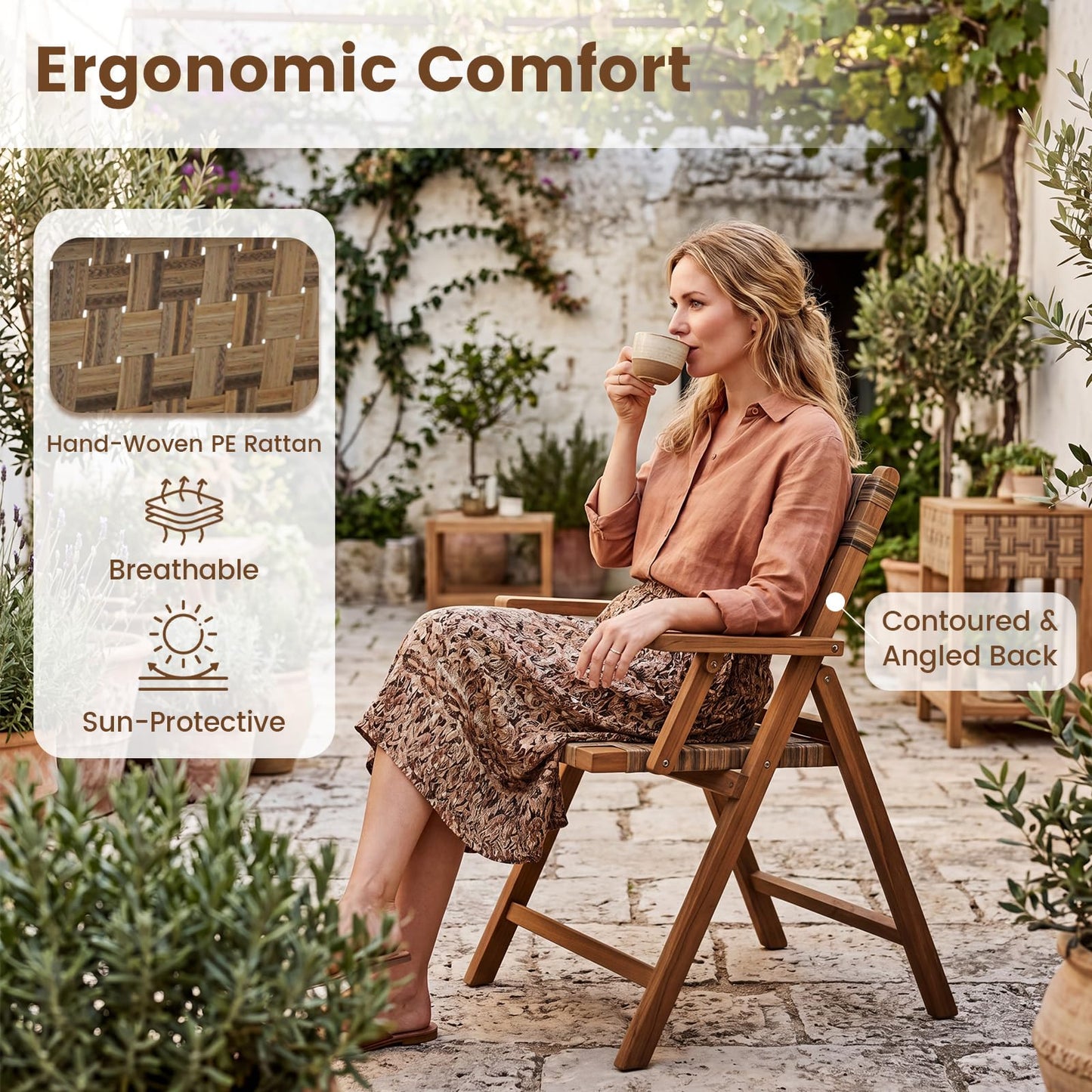 Tangkula Teak Wood Folding Chairs Set of 2/4