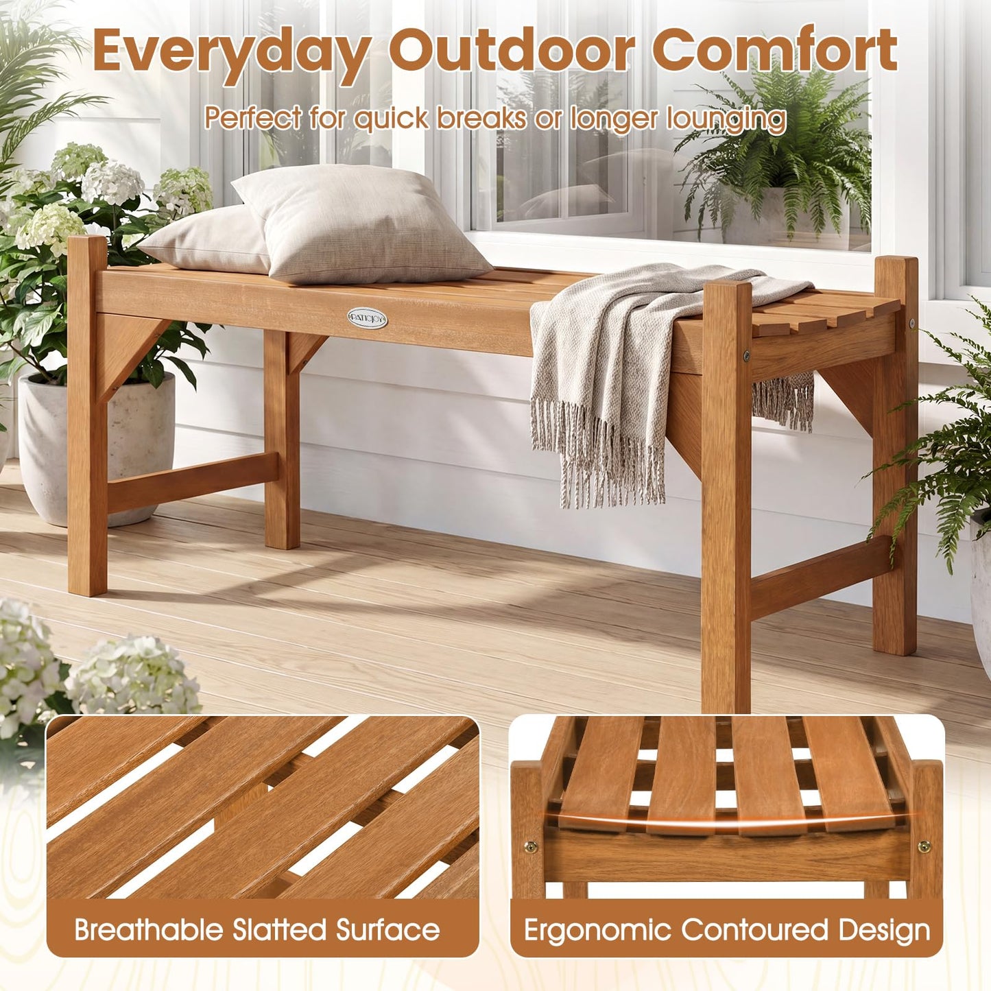 Tangkula 40” Outdoor Backless Bench with Slatted Contoured Seat