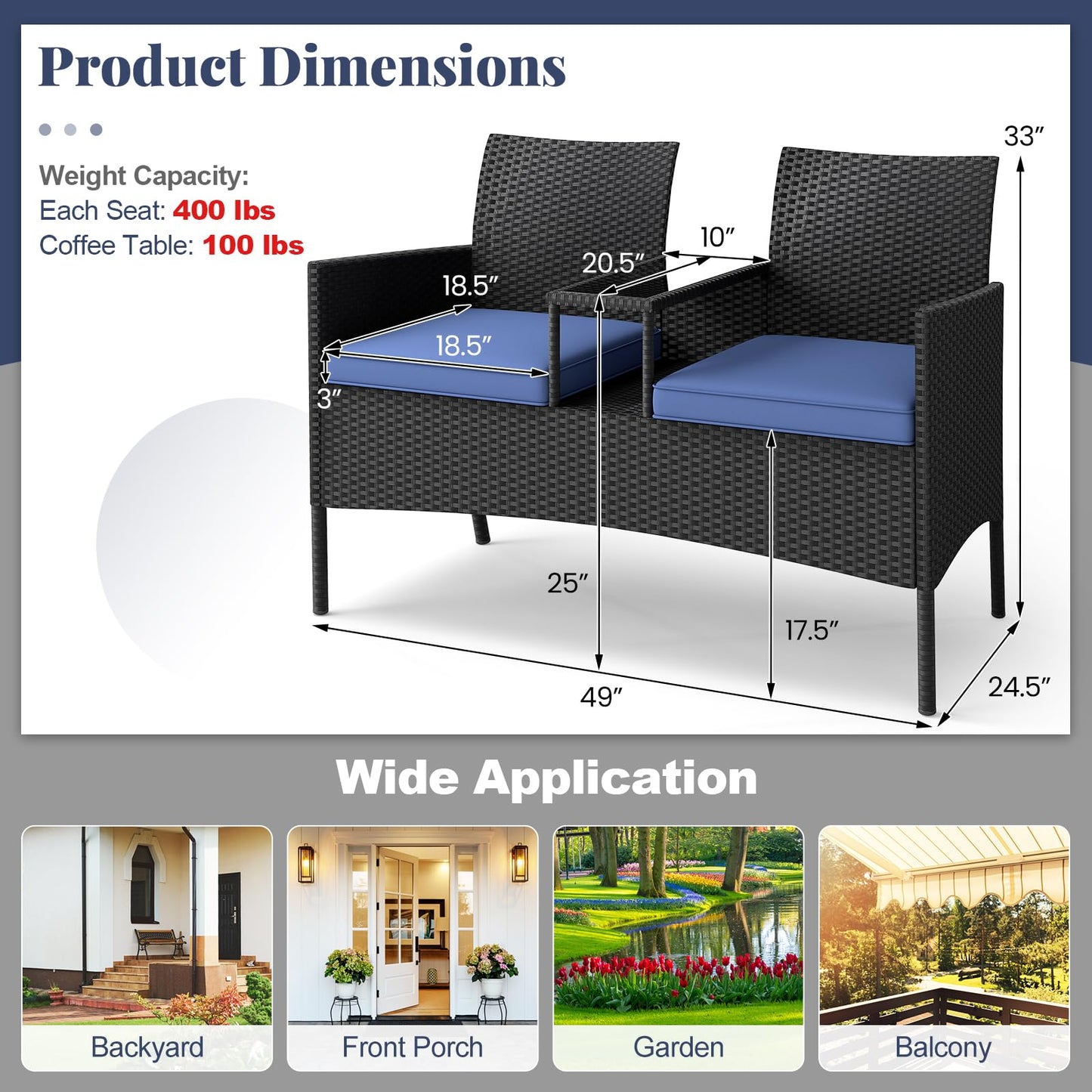 Tangkula Patio Loveseat with Built-in Table