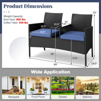Tangkula Patio Loveseat with Built-in Table