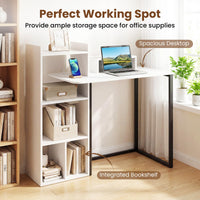 Tangkula 43.5" Computer Desk with Charging Station Ergonomic Monitor Stand & Storage Shelves