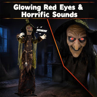 Tangkula 6.2 FT Animated Halloween Standing Talking Witch with Glowing Eyes