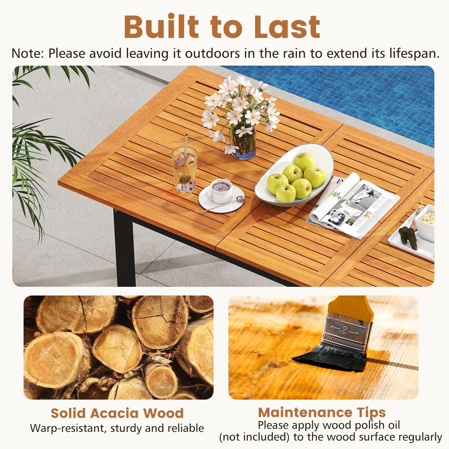 Tangkula Extendable Patio Dining Table for 4-8 People
