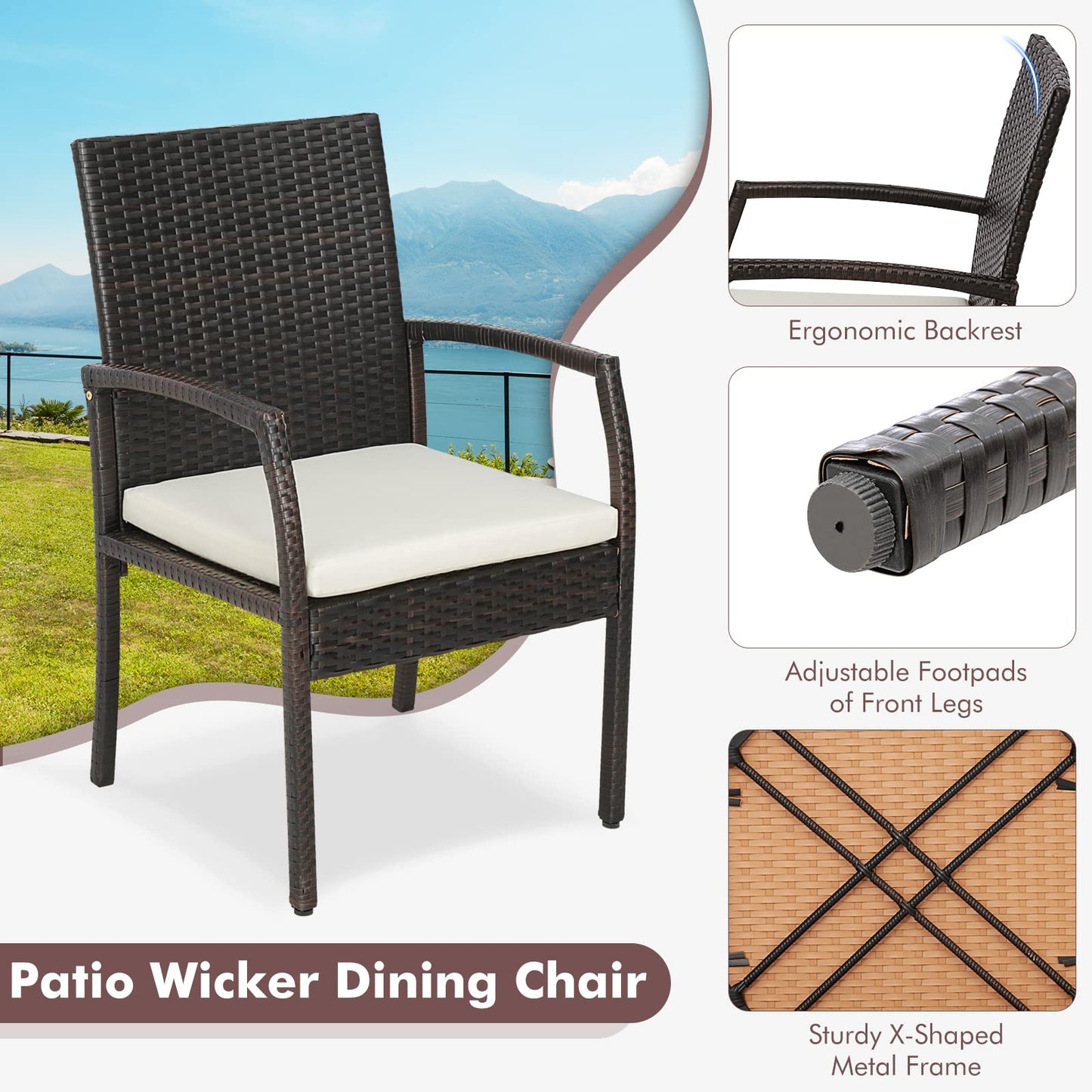Tangkula Outdoor Dining Set with Acacia Wood Table and Wicker Rattan Armrest Chairs