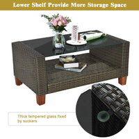 Tangkula Patio Rattan Furniture Set with Tempered Glass Coffee Table for Porch