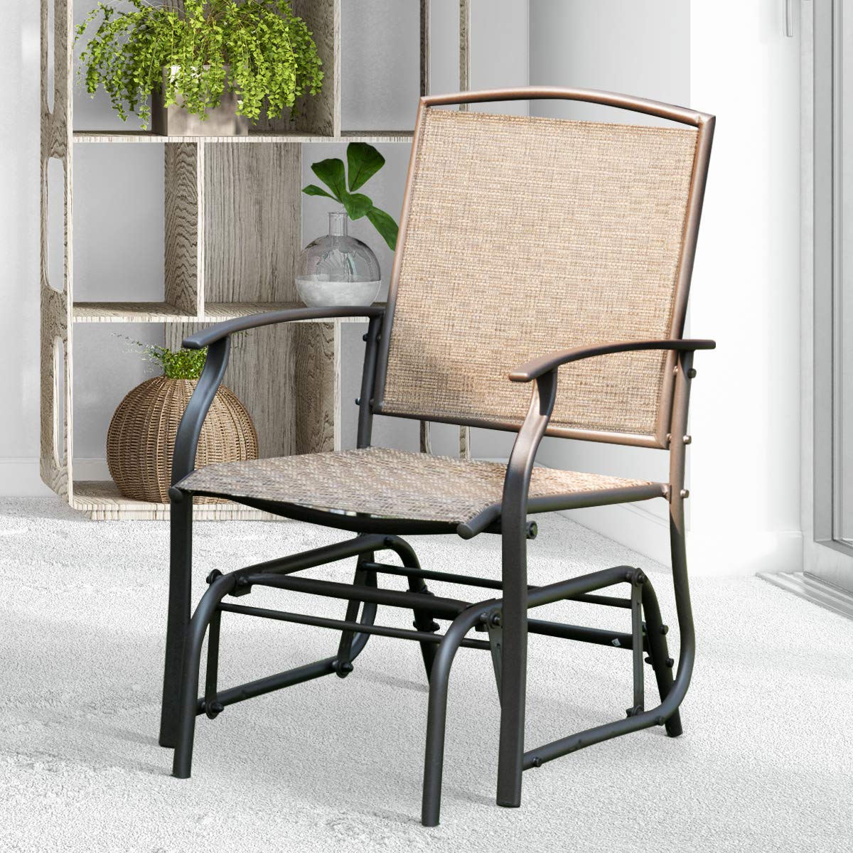 Patio Glider, for Garden, Backyard, Poolside, Lawn (Brown)