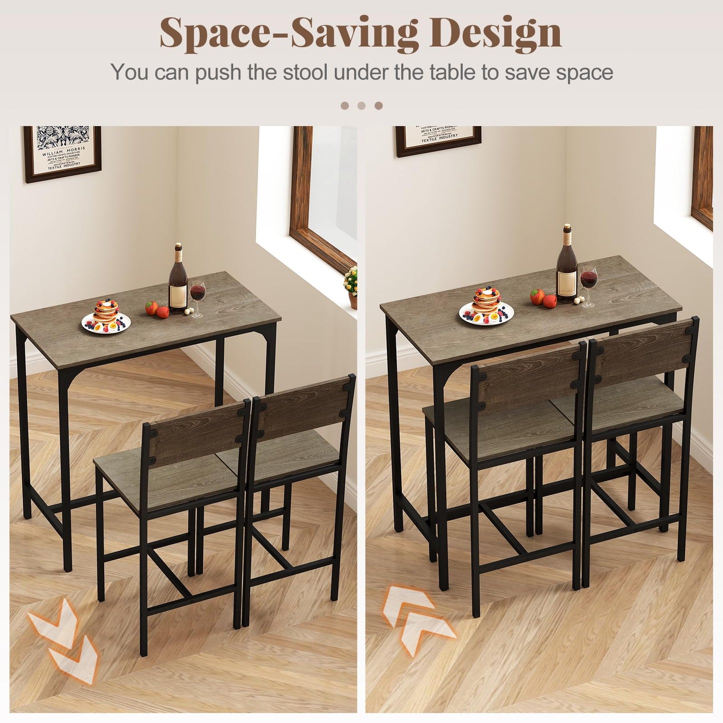 Tangkula 3 Piece Counter Height Bar Table Set Pub Table and Chairs