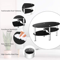 Tangkula Glass Coffee Table with 2 Tier Tempered Glass Boards