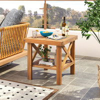 Tangkula Outdoor Side Table with Storage Shelf for Small Space