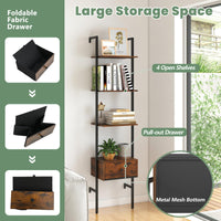 Tangkula 5-Tier Ladder Bookcase with Drawer and Metal Frame for Study Home Office