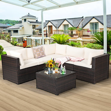 6 Pieces Patio Furniture Set, Outdoor Rattan Sofa Set, Wicker Conversation Set