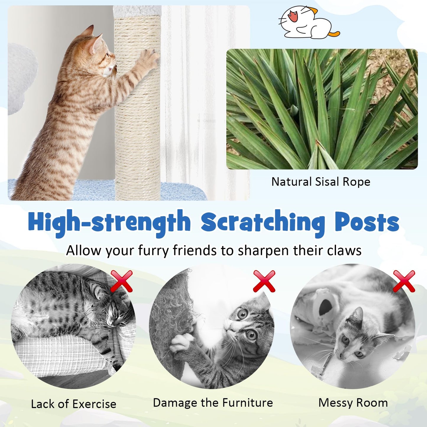 Tangkula Ocean-Themed Cat Tree, Multi-Level Cat Tower with Sisal Scratching Posts, 65"