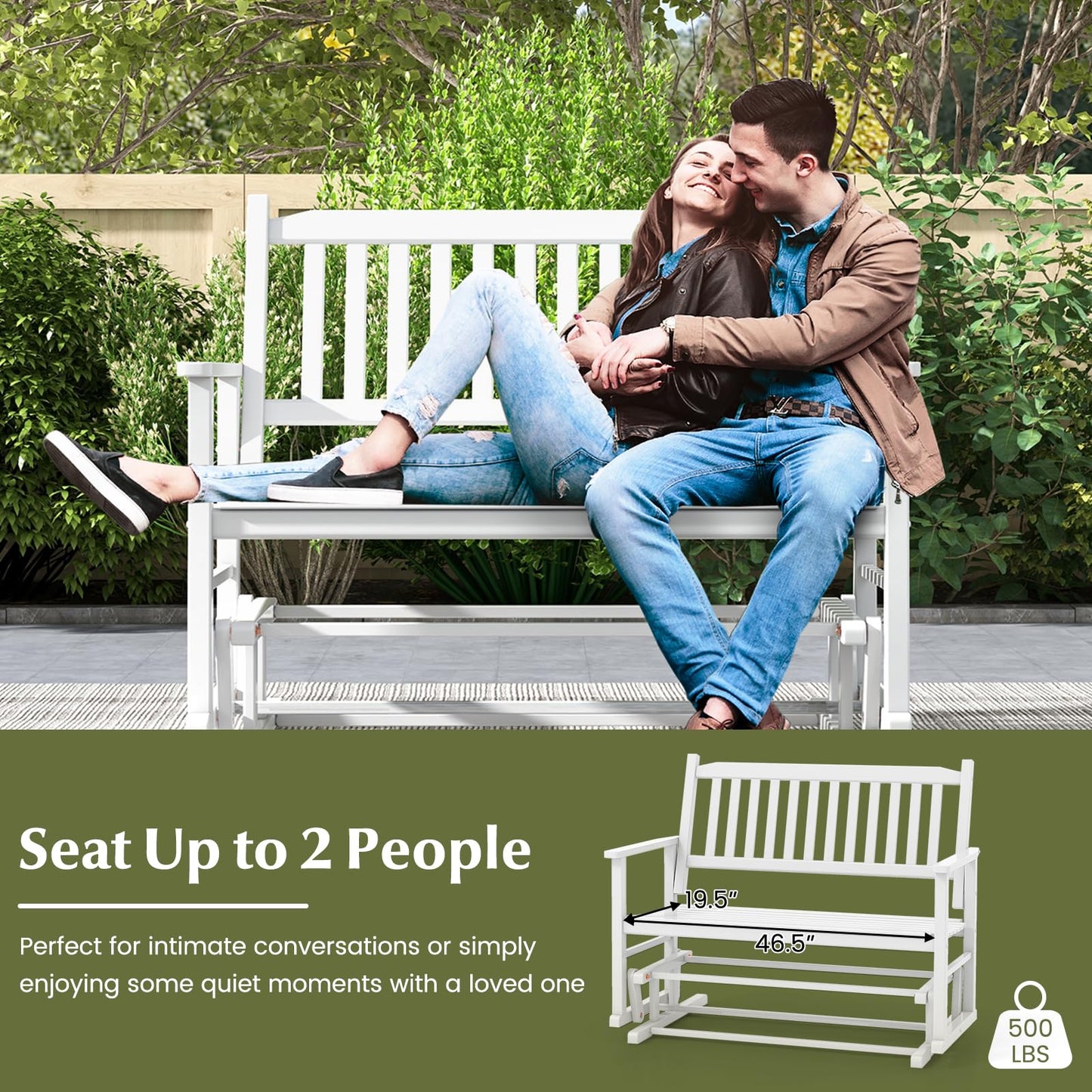 Tangkula 2 Person Outdoor Glider Chair, Poplar Wood Patio Swing Glider Loveseat Chair with Armrests