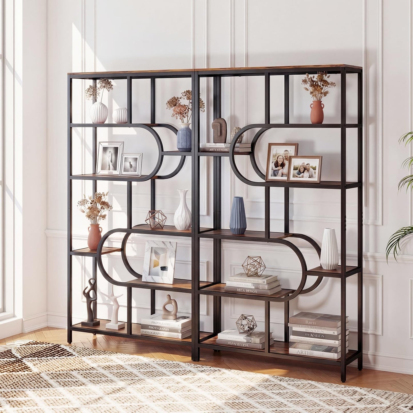 Geometric Bookshelf Freestanding Open Bookcase with 8 Storage Shelves(1/2)