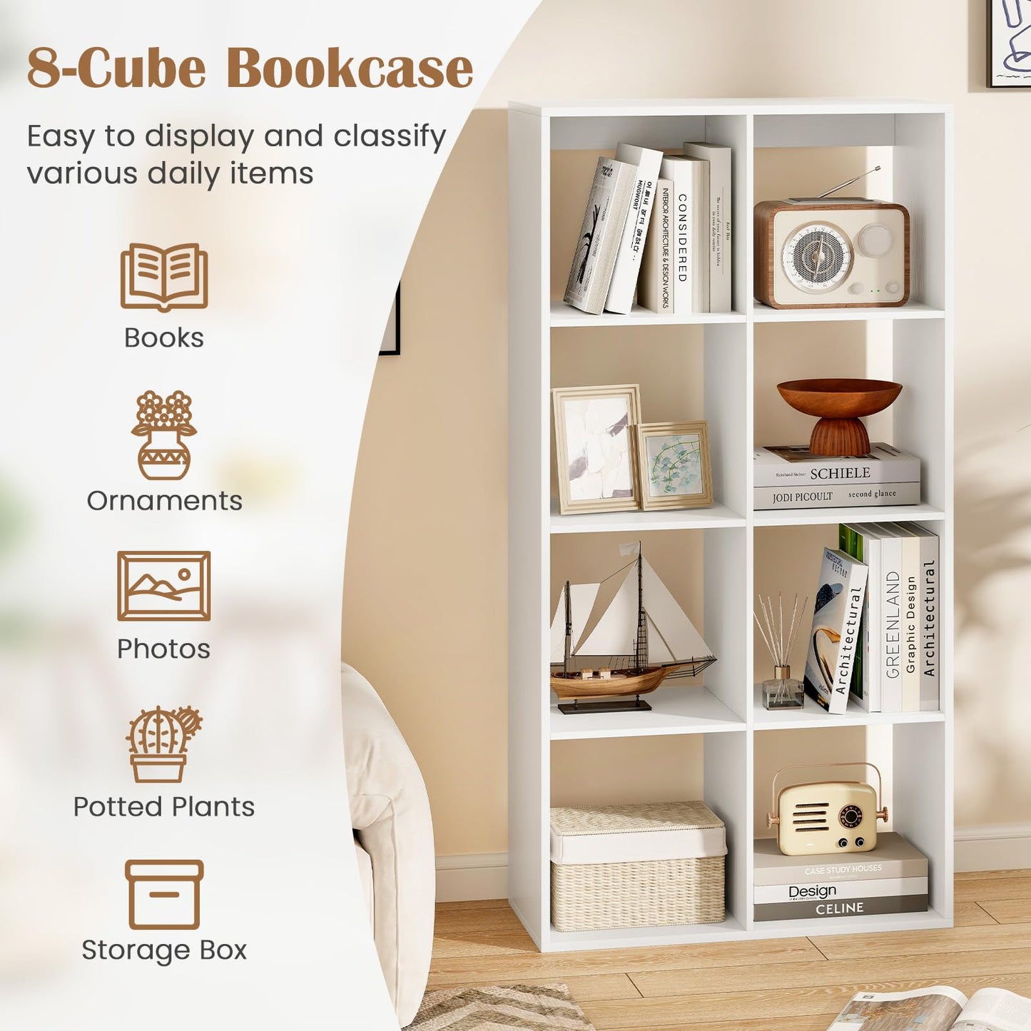 Tangkula Cube Bookcase Freestanding Cube Storage Organizer with Anti Toppling Kits
