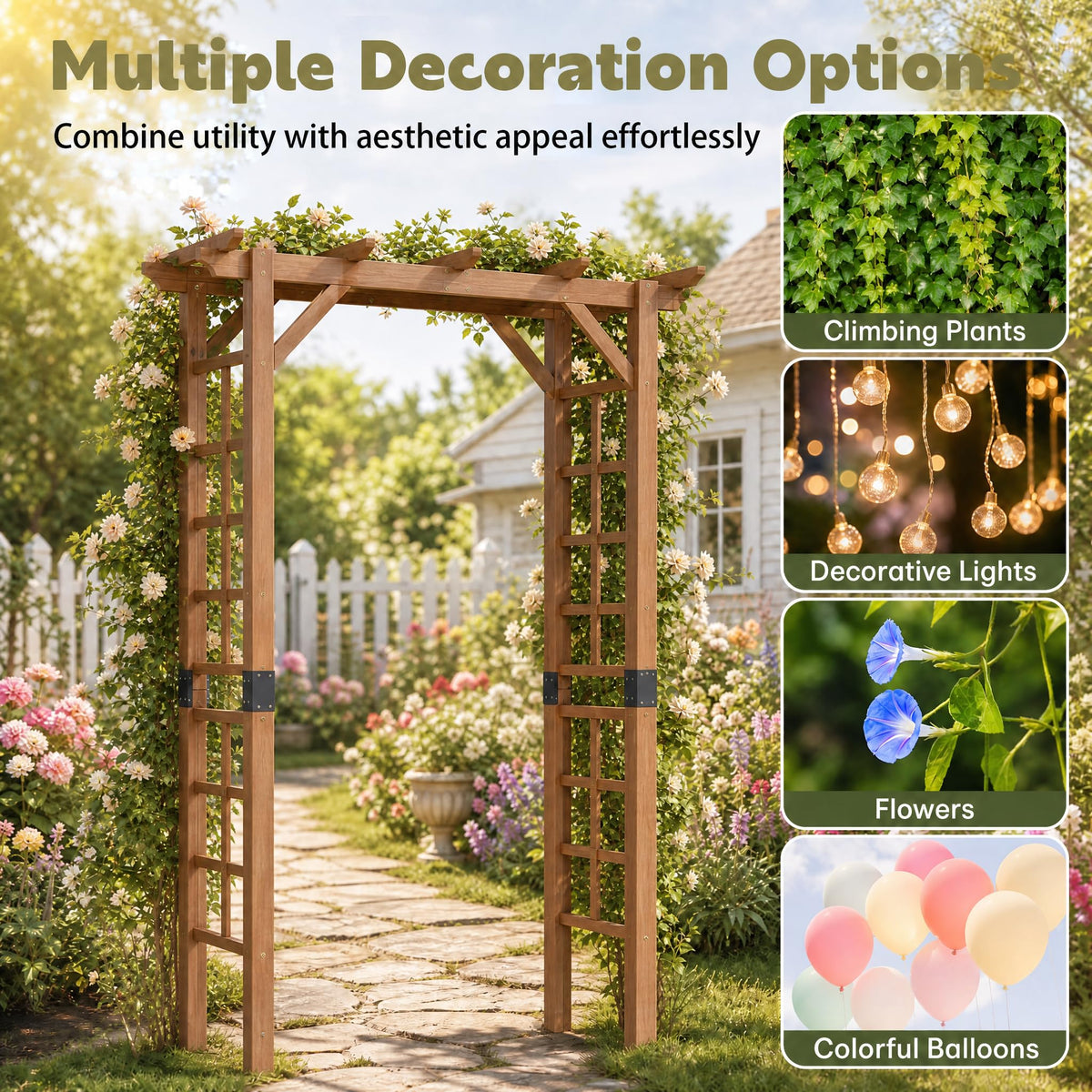 Tangkula 85" Wood Garden Arch Trellis for Climbing Plants