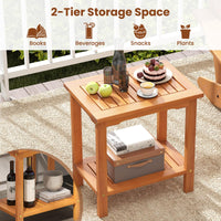 Tangkula Table d'appoint d'extérieur, table de patio à 2 niveaux avec plateau à lattes et étagère de rangement