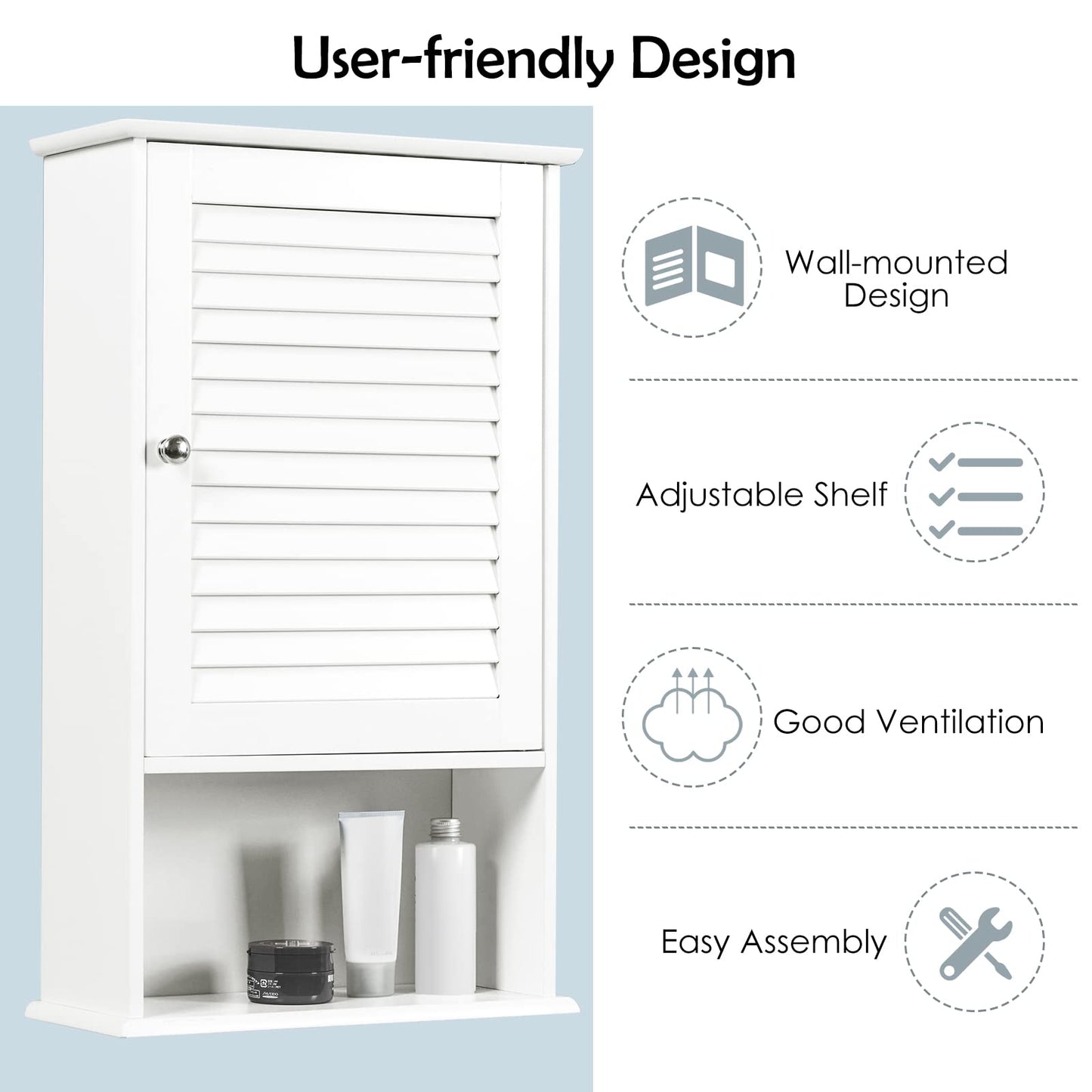 Tangkula Medicine Cabinet, Wall Mounted Bathroom Cabinet Single Door Wooden Bathroom Wall Cabinet with Adjustable Shelf