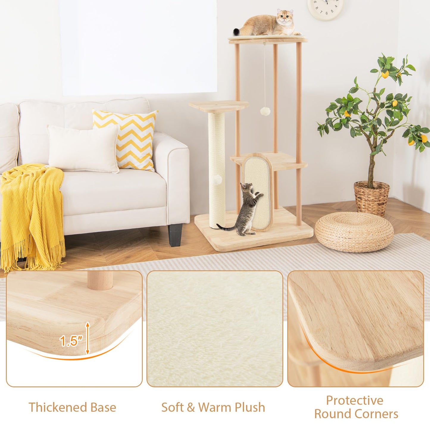 Tangkula Wood Cat Tree for Indoor Cats, Multi-Level Modern Cat Tower with Sisal Scratching Board & Post
