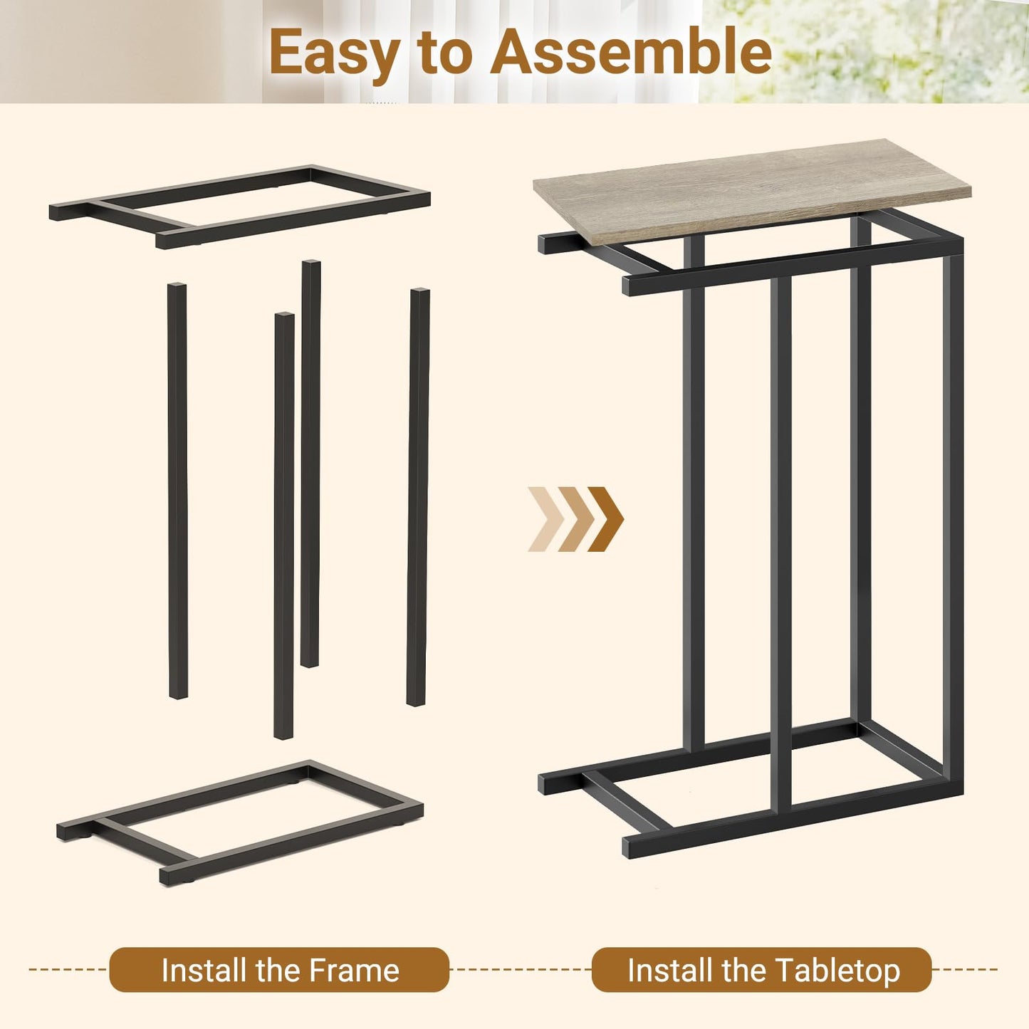 Tangkula C-Shaped End Table Slide Under Couch TV Tray