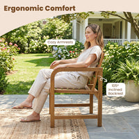 Tangkula Solid Teak Outdoor Dining Chair with Slanted Back & Slatted Seat